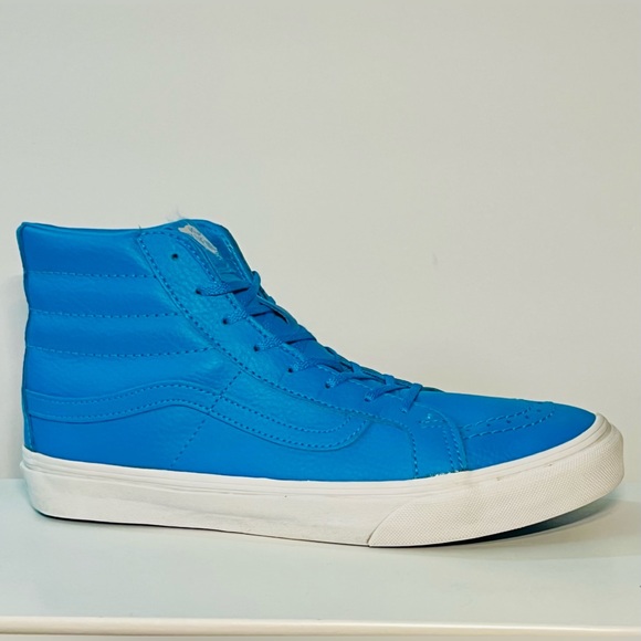 Vans Neon Blue Sk8 Hi Leather Skate Shoes - Picture 4 of 7